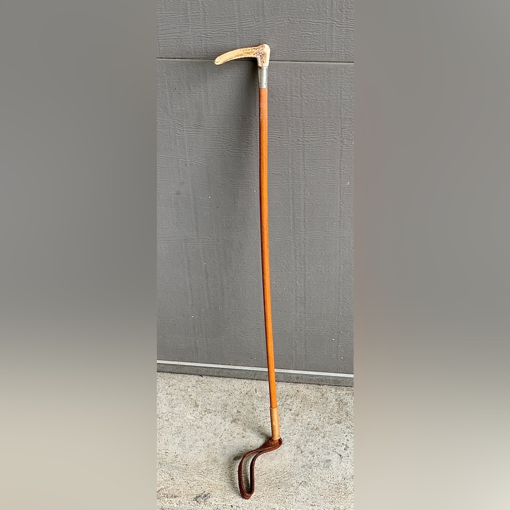 Antique Stag Antler Sterling Silver Wood Leather Horse Riding Crop Equestrian